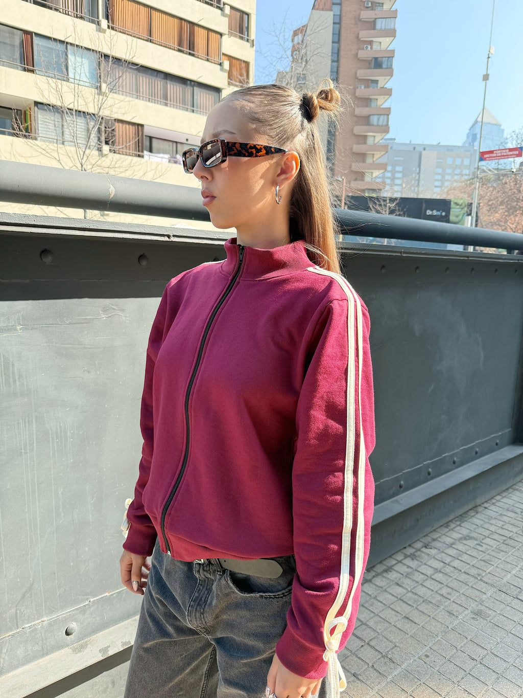 Poleron ribbon stripes cereza