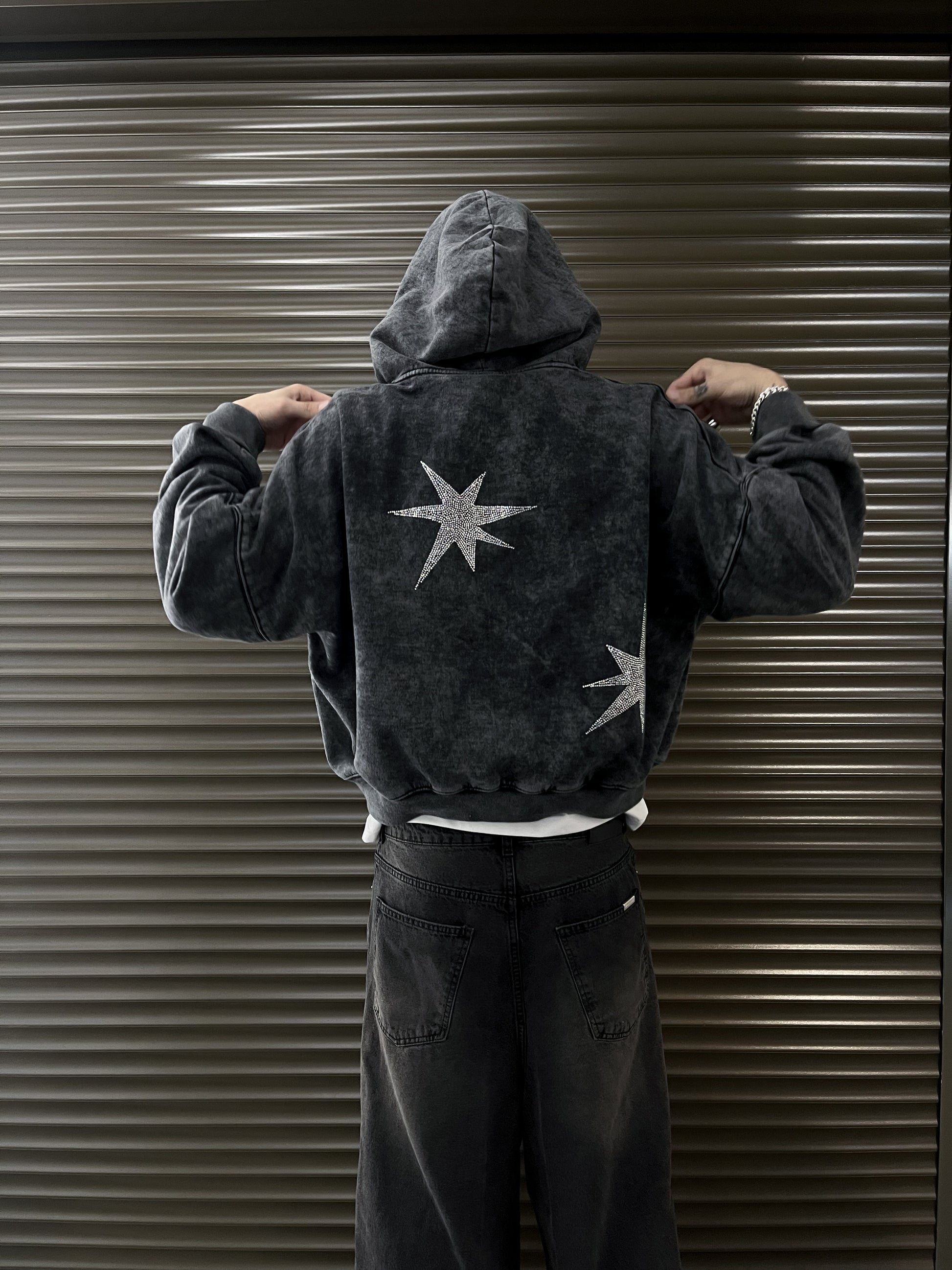 Poleron Abierto Acid Wash Incrustaciones Estrellas