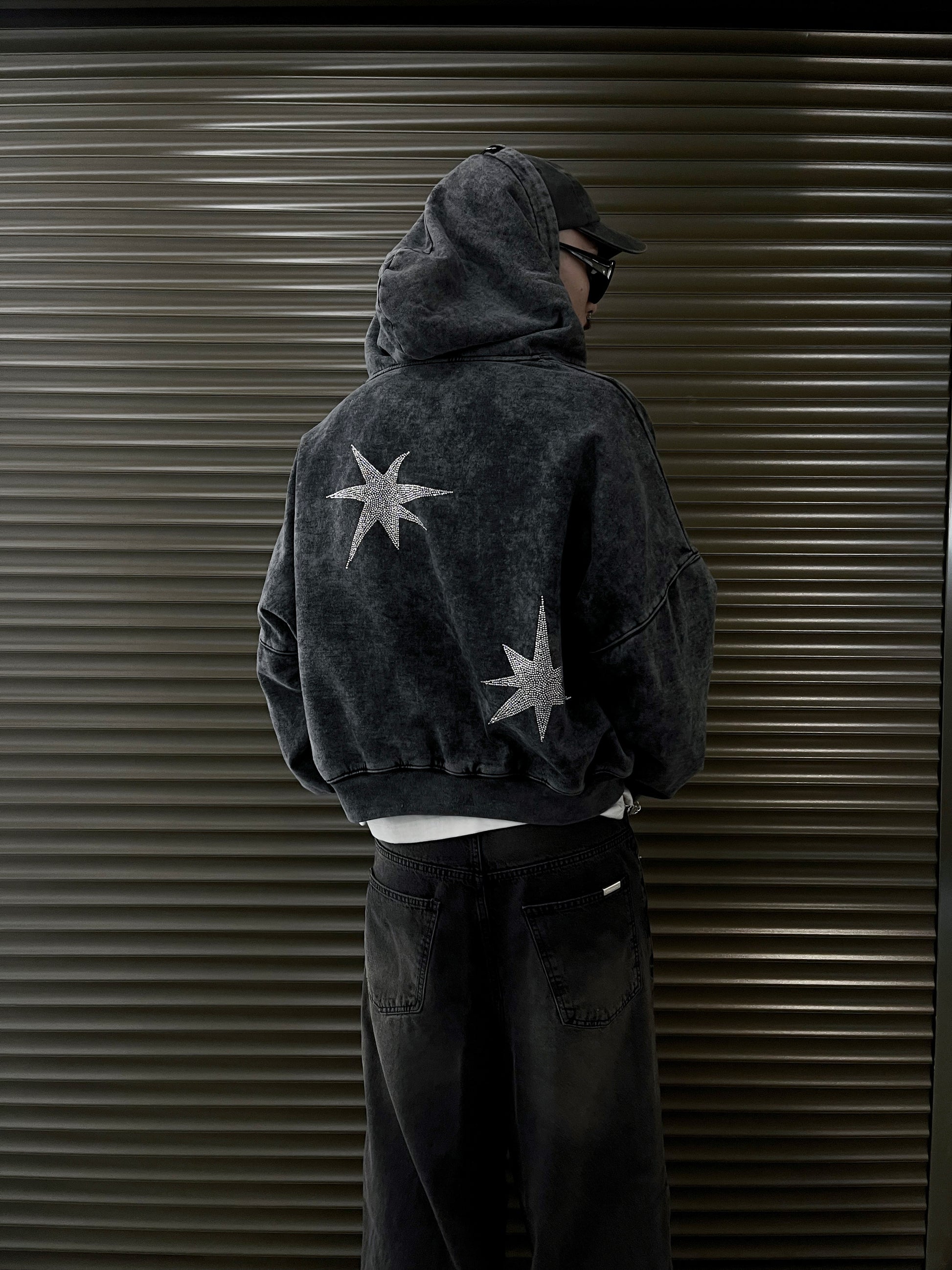 Poleron Abierto Acid Wash Incrustaciones Estrellas