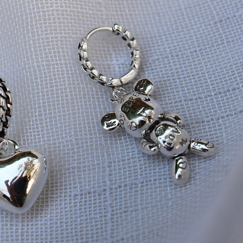 Aros Teddy Osito y Corazón Cobre con baño de Plata 925