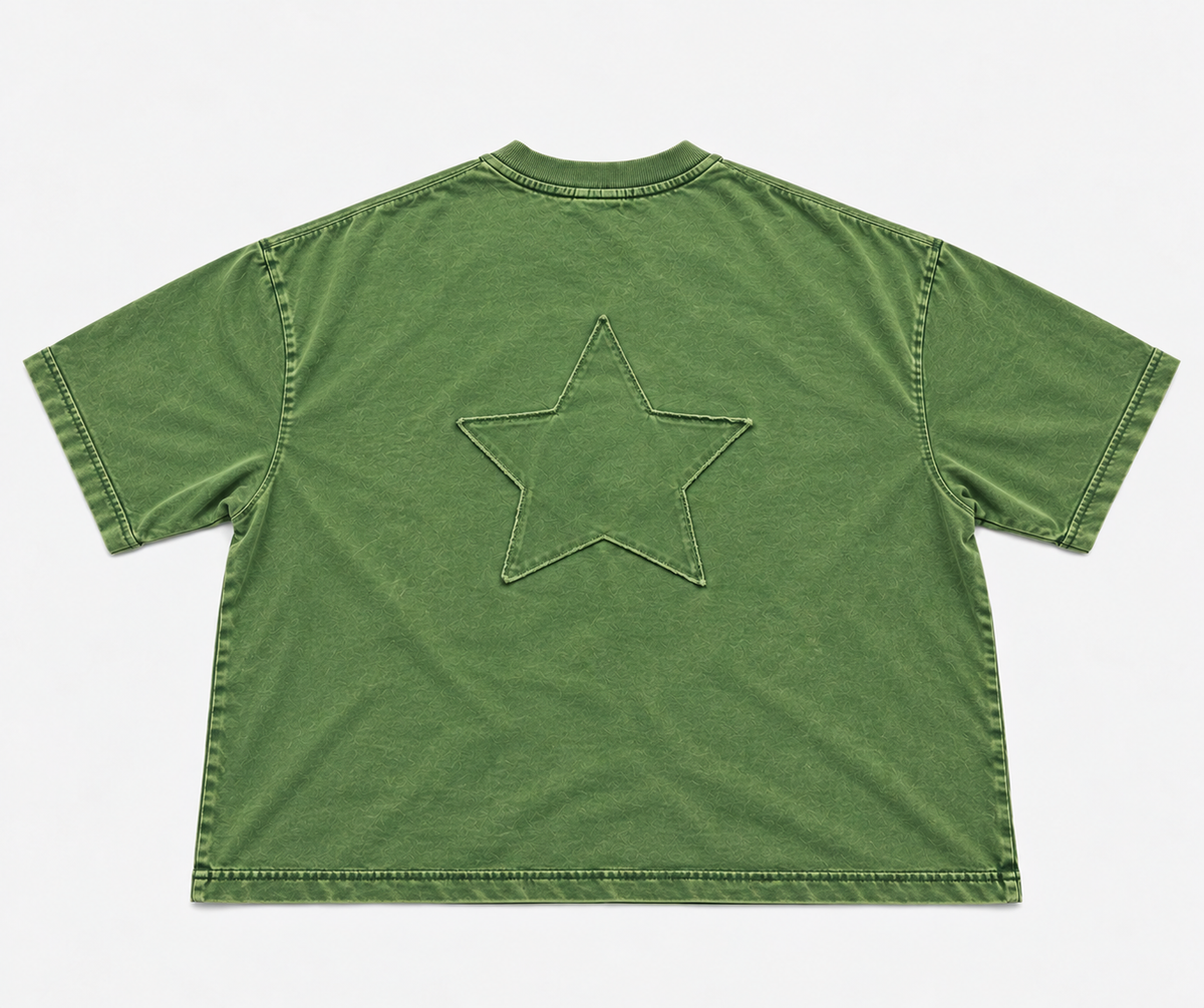 LMD Studio Star Boxy Tee — Washed Green ★