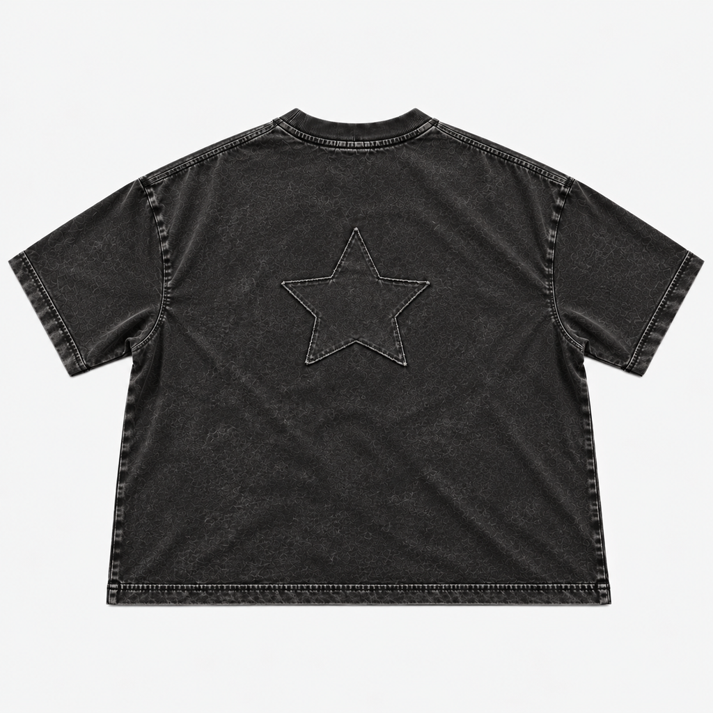 LMD Studio Star Boxy Tee — Acid Black ★