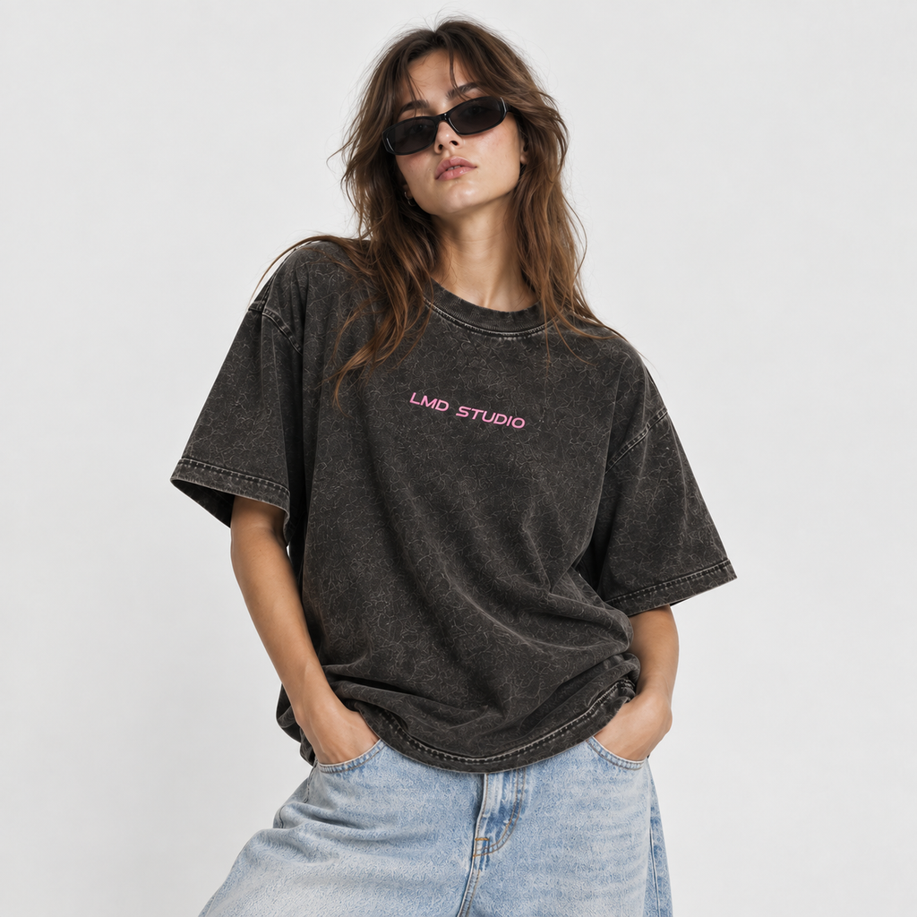 LMD Studio Star Boxy Tee — Acid Black ★