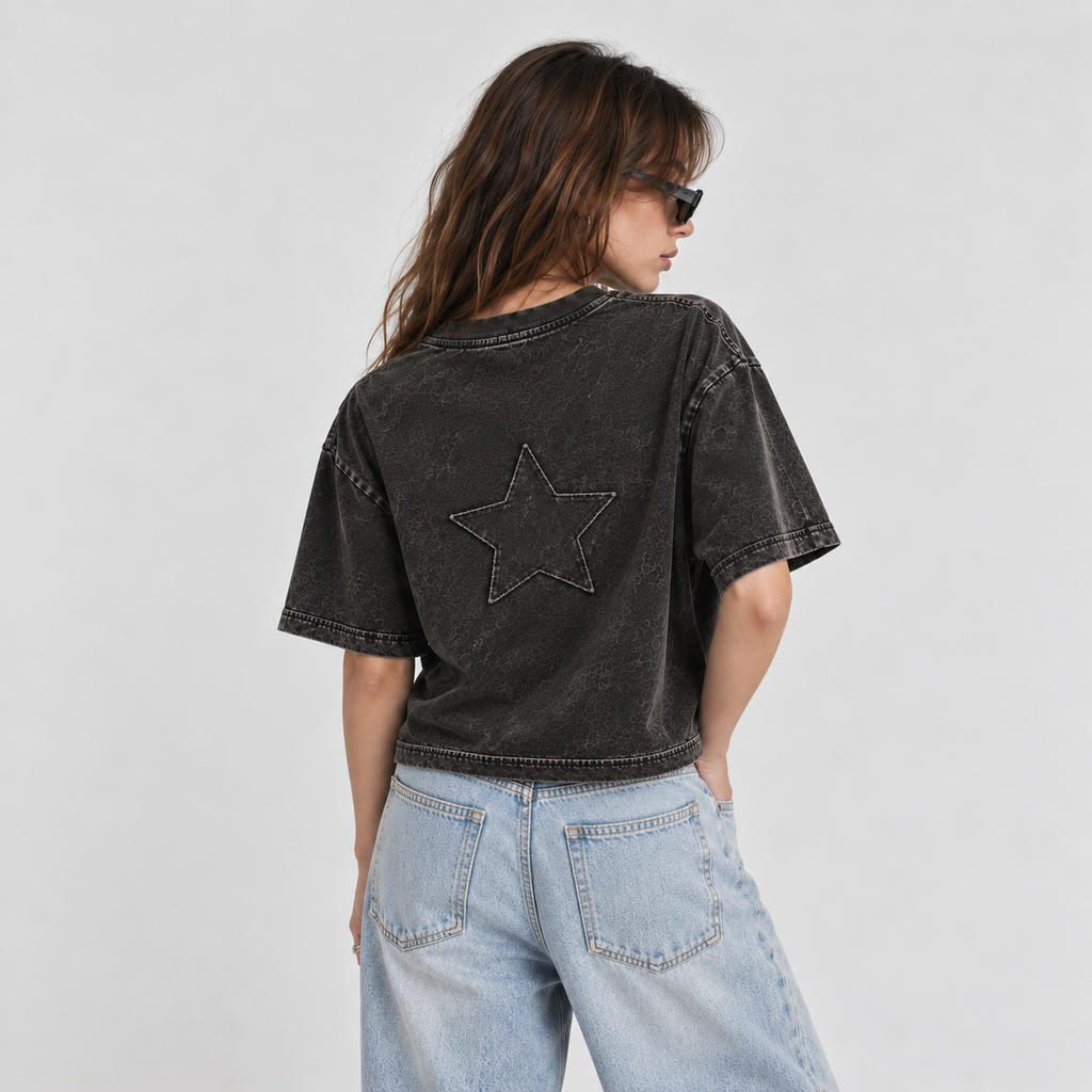 LMD Studio Star Boxy Tee — Acid Black ★