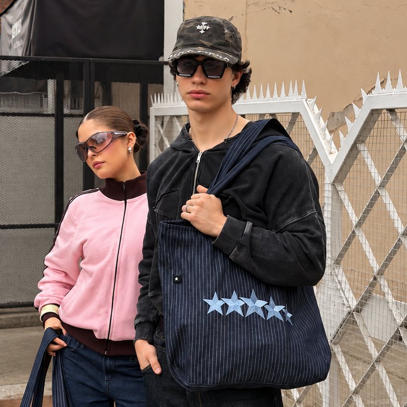 5 STARS PINSTRIPE DENIM BAG ★