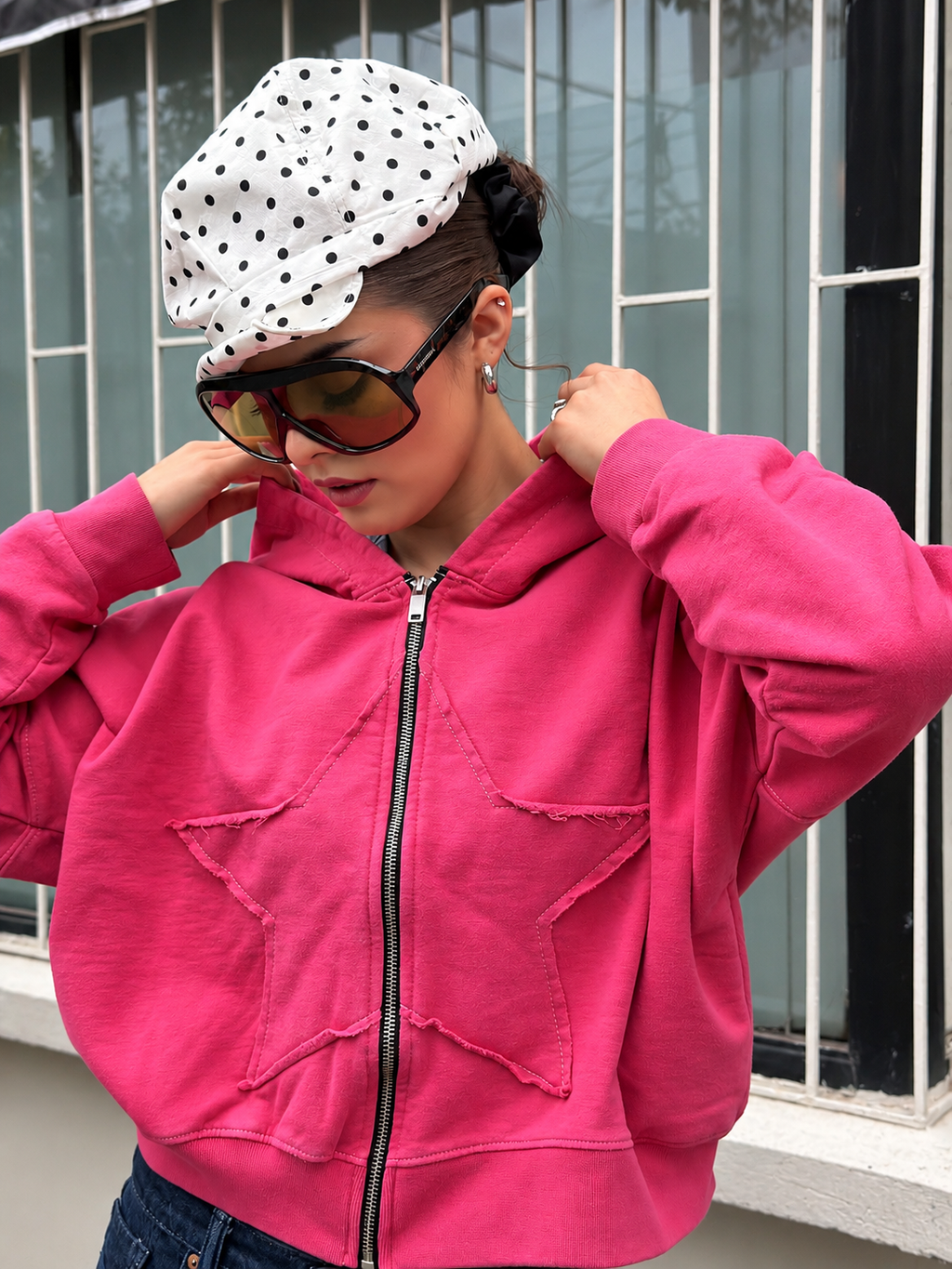 STAR ZIP HOODIE FUCSIA ★