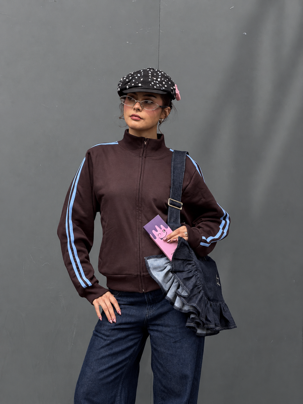 RETRO STRIPES ZIP — BROWN / BLUE