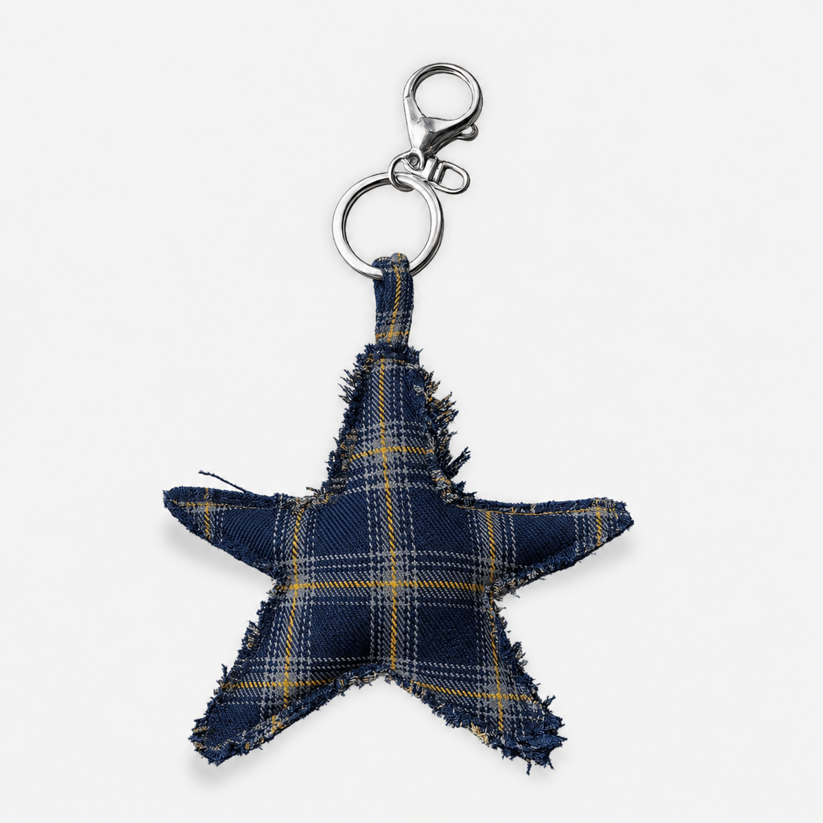 Llavero estrella tela Tartan Azul Amarillo