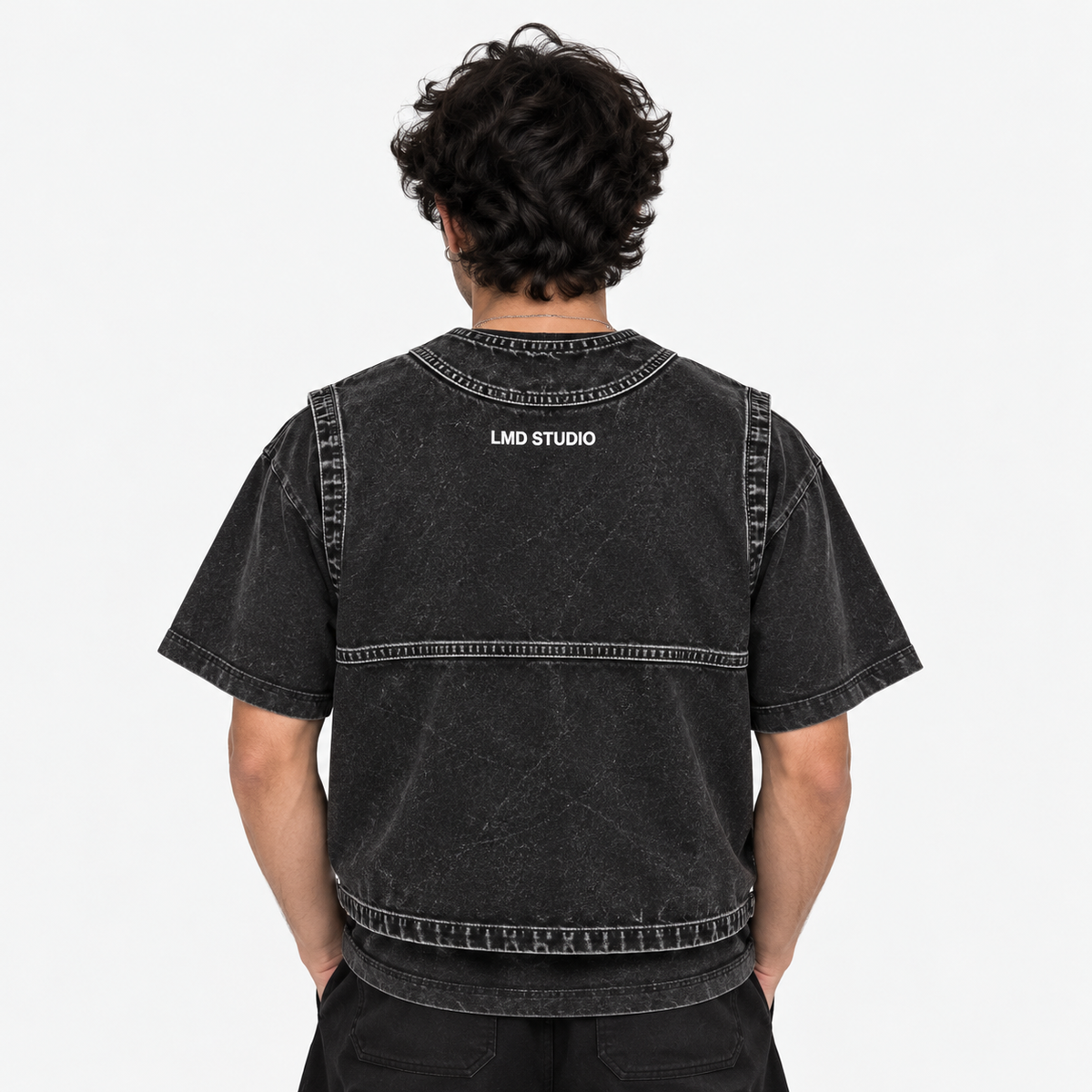 LMD STUDIO BLACK DENIM UTILITY VEST