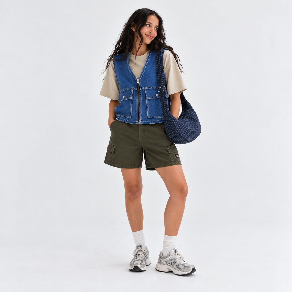 Bolso Hobo Denim Pinstripe