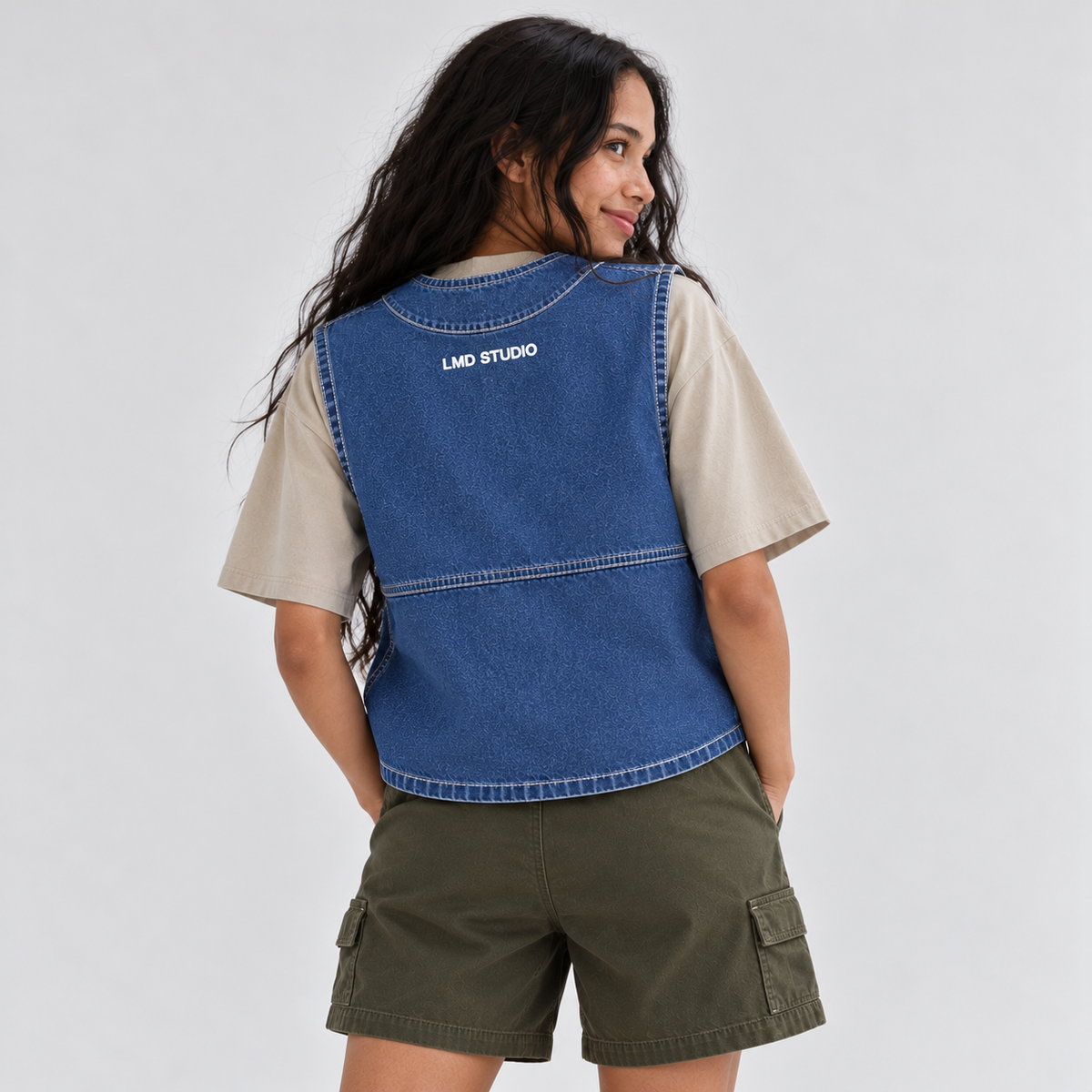 LMD STUDIO BLUE DENIM UTILITY VEST
