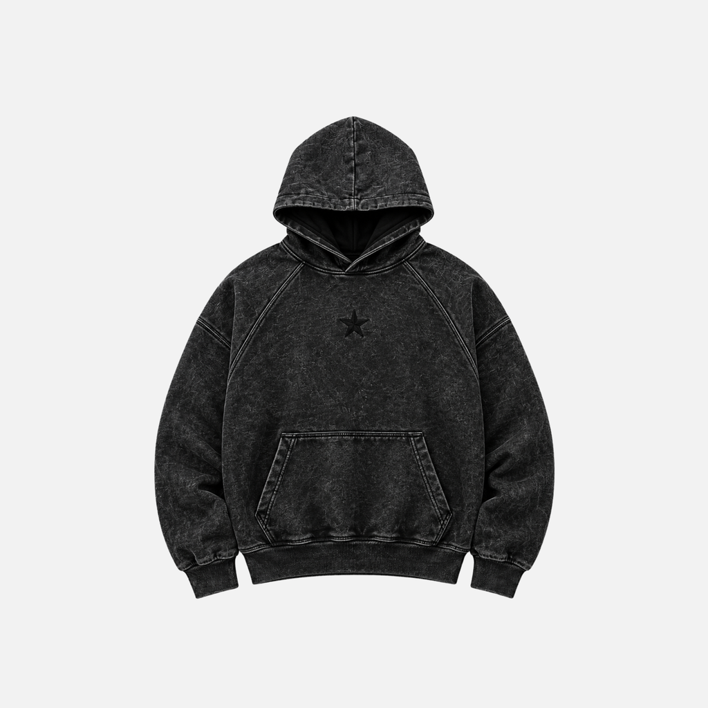 Poleron Negro Desgastado estrellas bordadas - Boxy