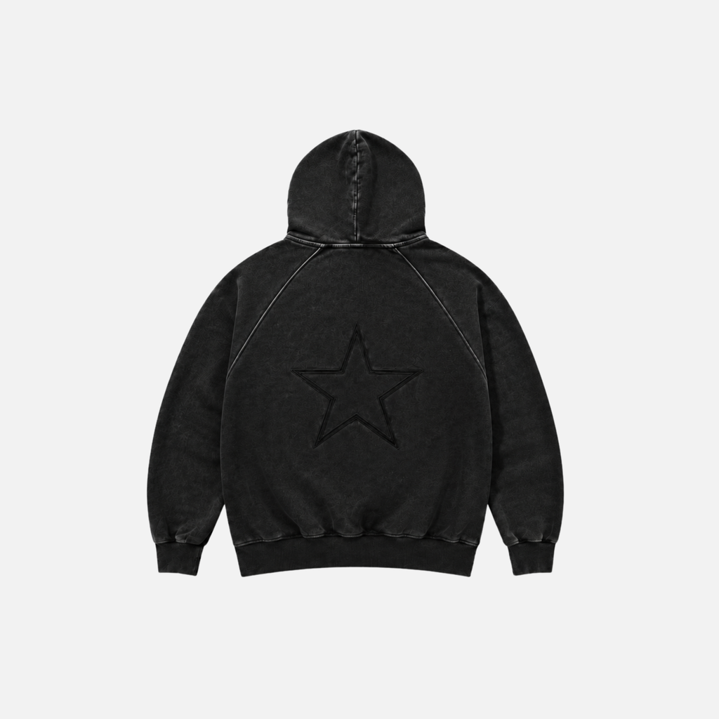 Poleron Negro Desgastado estrellas bordadas - Boxy