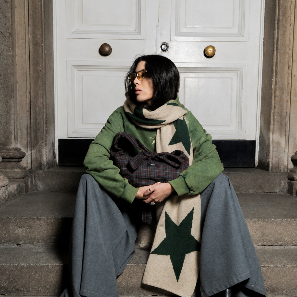 PRE ORDER: Maxi bufanda reversible Verde-Beige