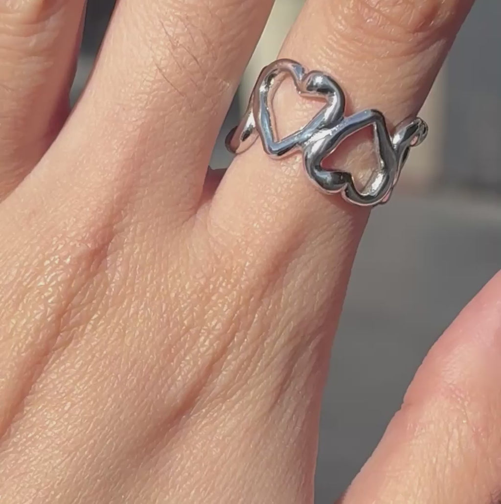 Anillo corazones plateado Acero Inoxidable